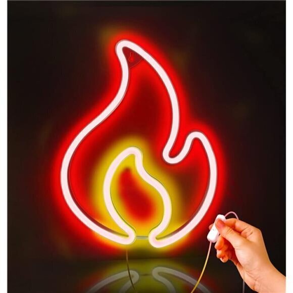 Flame Neon Sign Red and Yellow Flame Neon Light LED Living Room Bedroom NEW - Picture 1 of 7